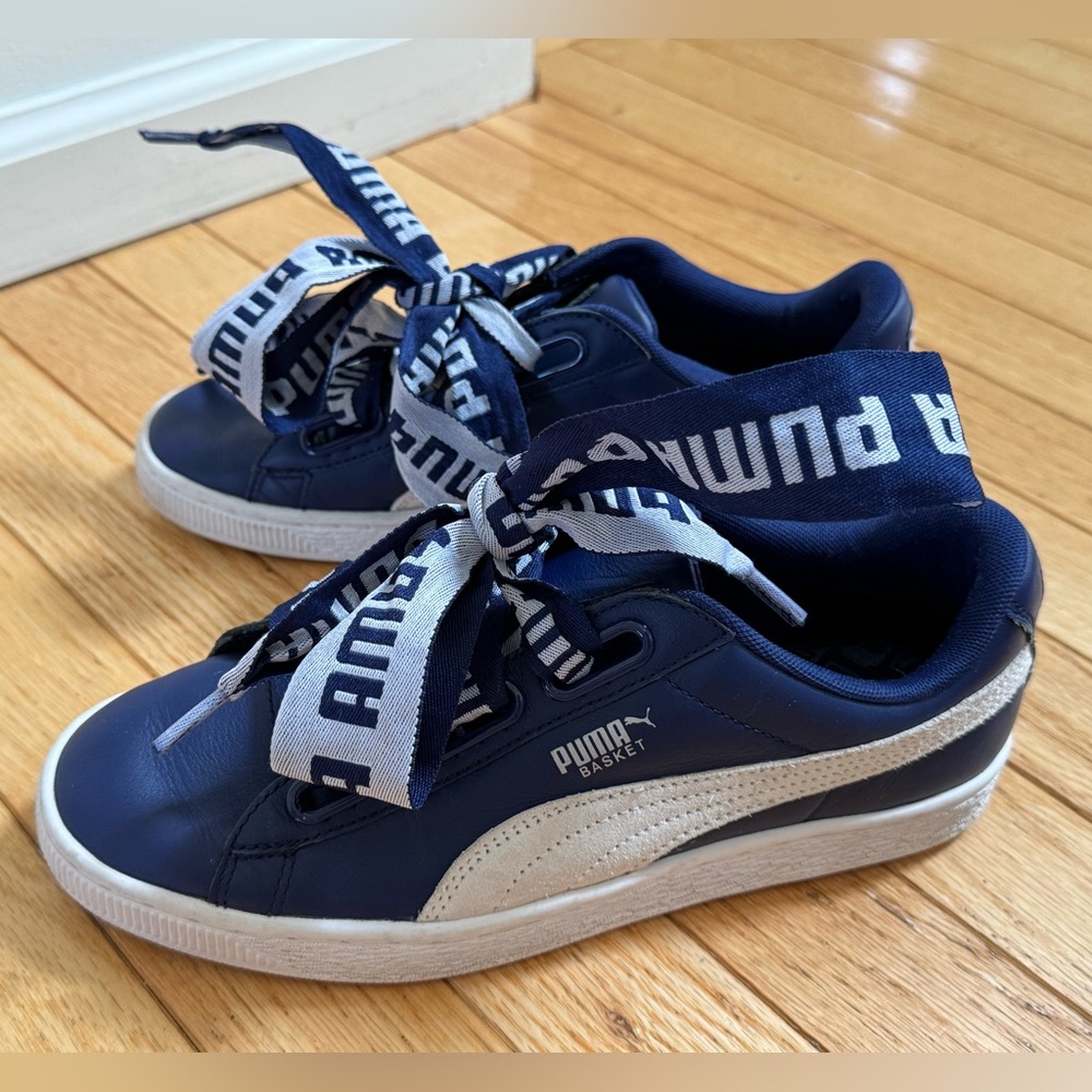 PUMA Basket DE Blue Depths Sneakers US 8 Logo Laces Leather women's